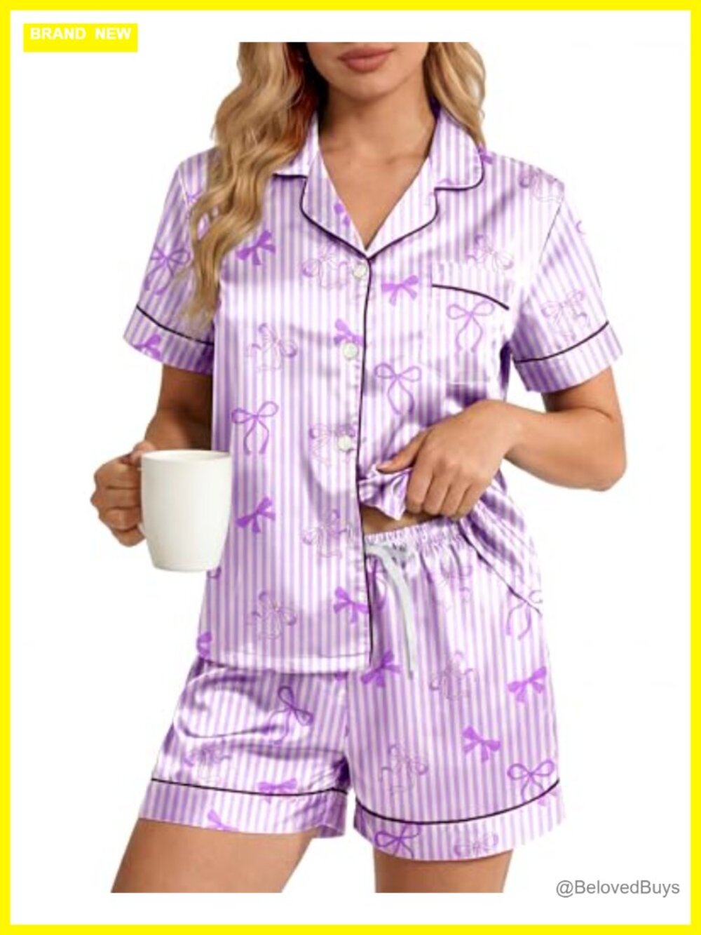 Satin Silk Pajama Set Women 2 Piece Button Down Short Sleeve Sleepwear